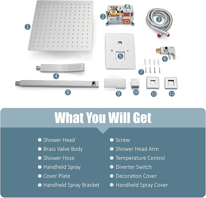 Aolemi Shower Faucet Set Rain Shower System with Handheld Spray Bathroom Shower Combo Rough-in Valve and Shower Trim Kit Included Polish Chrome 12 Inch Wall Mount Shower Head