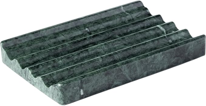 Soap Holder, Marble Soap Dish for Shower, Green Bar Soaps Holder with Water Ripple Design, Easy Cleaning Soaps Saver for Kitchen Sink,Bathroom, Executive Indian Natural Stone Soap Tray