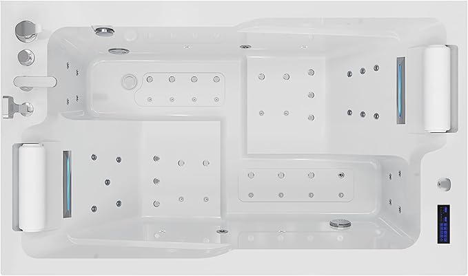 Empava PRO Series Jetted Tub, Luxury 56-Jet Whirlpool Bathtub | Ozone Sanitization, AM/FM Radio & Chromatherapy, Alcove Design, 71" Acrylic Spa Tub for Two