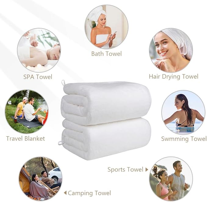 Orighty Bath Towel Pack of 4(27’’ x 54’’) - Soft Feel White Bath Towel Sets, Highly Absorbent Microfiber Towels for Body, Quick Drying, Microfiber Towels for Sport, Yoga, SPA, Fitness