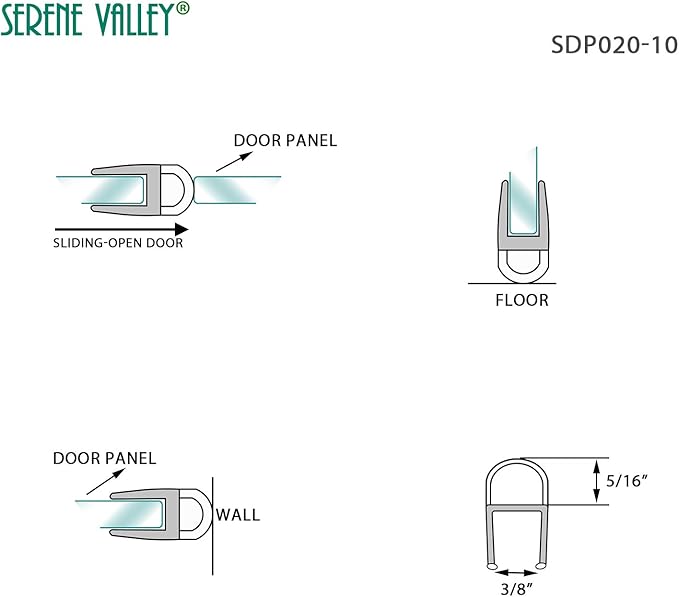 Serene Valley Shower Door Seal Strip for 3/8" Glass, U-Shaped, Super Clear and Strong Material for 3/8" Glass Panels - 78" Strips, 2pcs