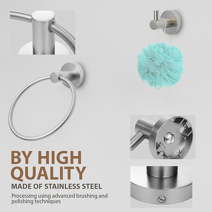 Brushed Nickel Bathroom Hardware Set 4 Piece Towel bar Set,Towel Rack for Bathroom Wall Mounted Adjustable Expandable 24 inch Towel Holder Robe Hook Towel Ring Toilet Paper Holder