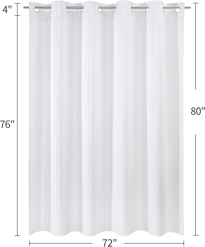 MitoVilla White Waffle Long Shower Curtain Liner Set 72 x 80, No Hooks Needed 80 inch Long Heavyweight Fabric Shower Curtain Set with Snap-in Liner for Hotel Grade Spa-Like Bathroom Decor