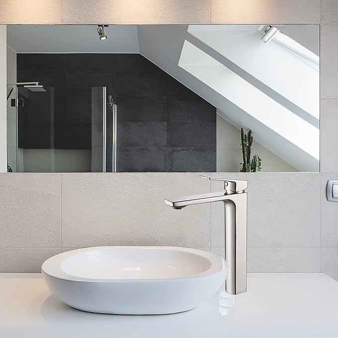 VOTON Vessel Sink Facuet Brushed Nickel Single Handle Tall Bathroom Sink Faucet Vanity Bathroom Faucet, Rv Lavatory Vanity Faucet Basin Mixer Tap Solid Brass 1.2 GPM