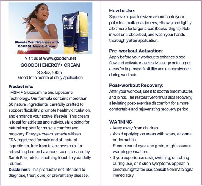 Muscle and Joint Relief Cream - Glucosamine Chondroitin MSM - Fast Comfort from Muscle Soreness & Joint Stiffness – Glucosamine Chondroitin & Liposome Technology - Quick Absorption – 3.38oz