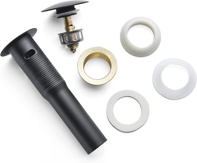 Bathroom Sink Drain,Drain Stopper Bathroom Sink Without Overflow,Pop Up Drain Assembly with Detachable Strainer Basket,Built-in Anti-Clogging Strainer,Stainless Steel Mattle Black
