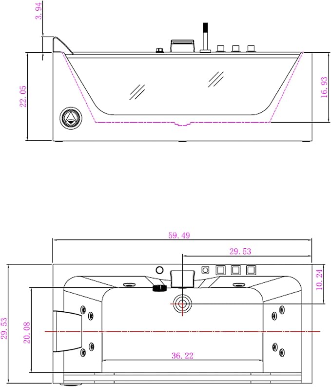 Empava 59 x 29" Whirlpool Tub,750W Acrylic Jetted Bathtub with 11 Jets,Hydromassage with Chromatherapy,3-Side Apron,58 Gallons,ETL Certified