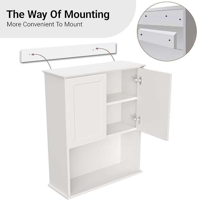 White Bathroom Wall Cabinet,Over The Toilet Storage Cabinet,Bathroom and Laundry Wall Mount Storage Medicine Cabinet with Open and Adjustable Shelf,Easy Assembly (Style A -1 PC, White)