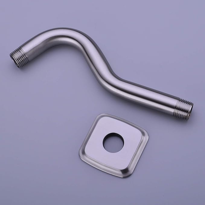 TRUSTMI Angled Shower Arm with Flange, 8-Inches Curved Stainless Steel Extension for Shower Head, 1/2-Inch NPT, Brushed Nickel
