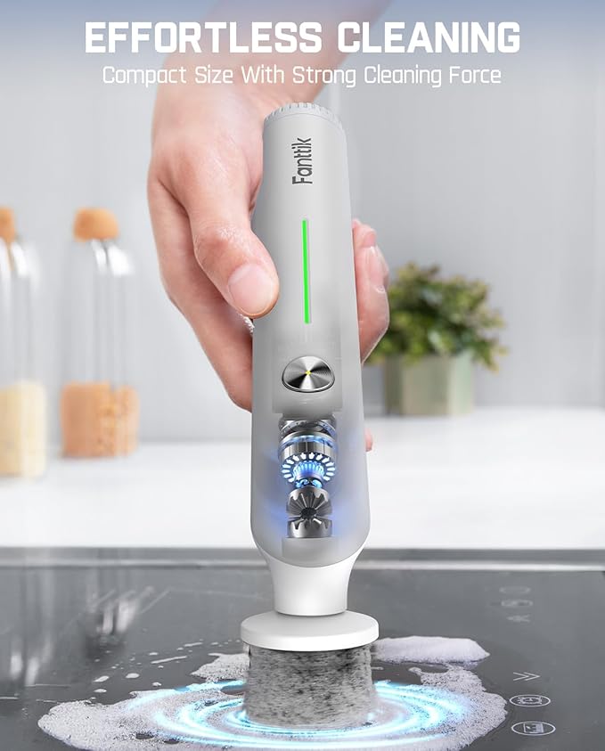 Fanttik G9 Nano Cordless Spin Scrubber with NeoPulse Motor, IPX7 Waterproof Grout Brush, 8 Replaceable Heads & LED Display for Cleaning Bathroom, Tile, Corners - White