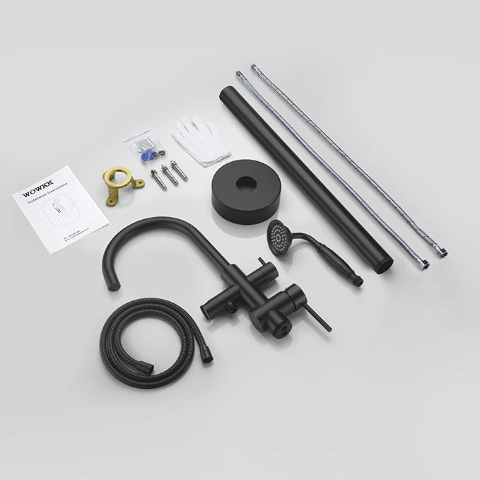 Tub Filler Freestanding Bathtub Faucet Black Floor Mounted Brass Bathroom Tub Faucets with Hand Shower