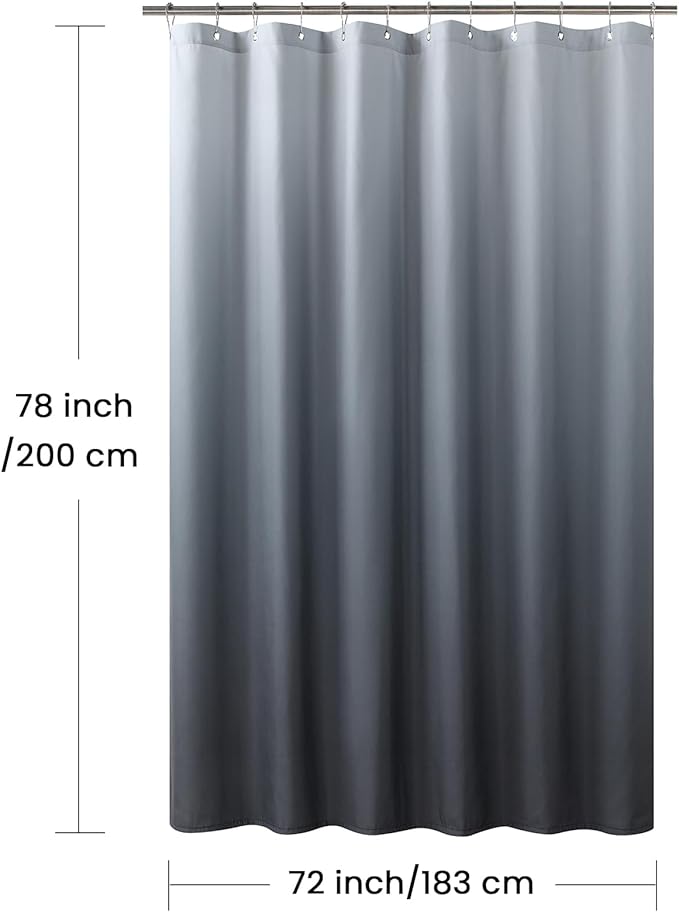 Long Fabric Shower Curtain, Grey Ombre Microfiber Cloth Shower Curtains for Bathroom, Modern Waterproof Bathroom Curtains, 72" W x 78" H