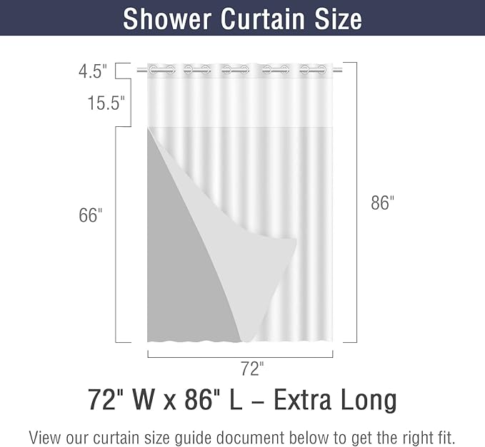 Gibelle Extra Long Shower Curtain 72x86, Waffle Weave Bathroom Shower Curtain with Snap-in Fabric Liner Set, No Hooks Needed, Hotel Style with Mesh Top Window, Brown