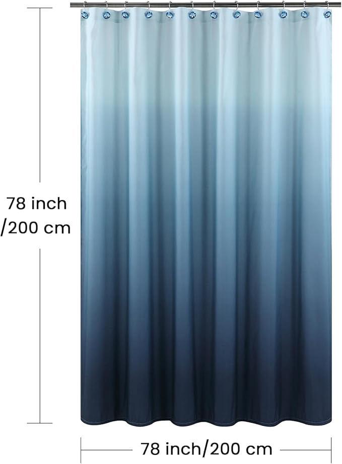 Long Fabric Shower Curtain, Navy Blue Ombre Modern Shower Curtains for Bathroom, Waterproof Bathroom Curtains, 78" W x 78" H