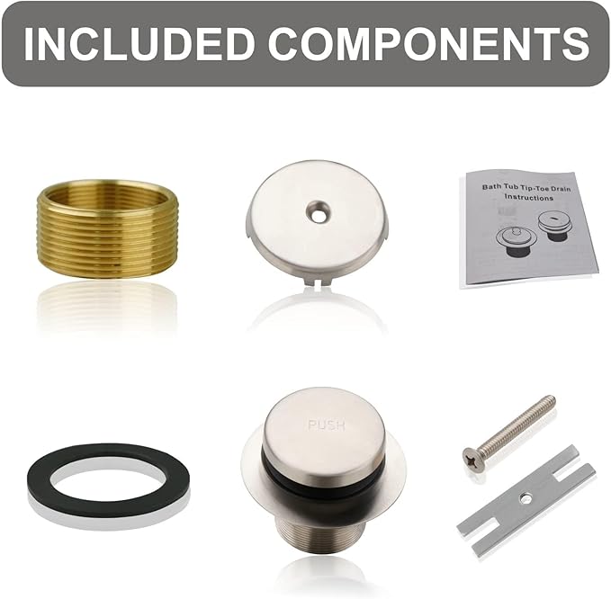 Brushed Nickel Bathtub Drain Tip-Toe Single Hole,Welsan Tub Drain Trim Set Conversion Kit Assembly, Coarse Thread Replacement Trim Kit with 1-Hole Overflow Faceplate Includes an Adapter