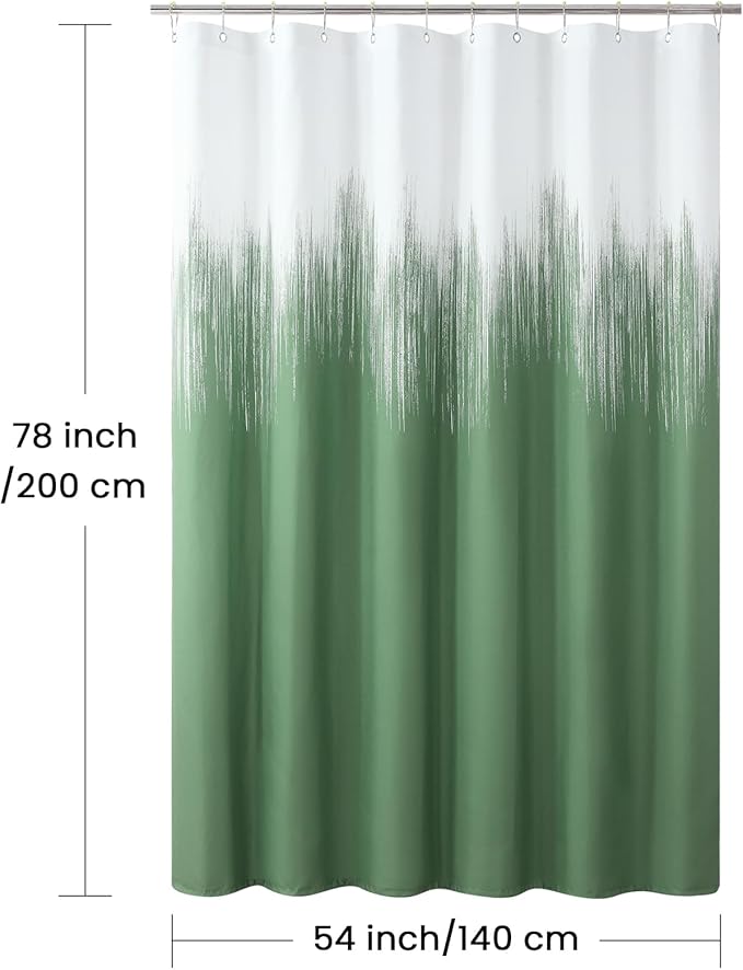 54x78 Inch Stall Shower Curtain, Green and White Fabric Shower Curtains for Bathroom, Modern Decorative Bathroom Curtains, 54" W x 78" H