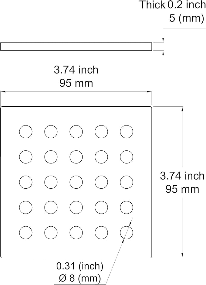 3.75 Inch Square Shower Drain Cover 95MM Floor Drain Grate (Brushed Nickel)