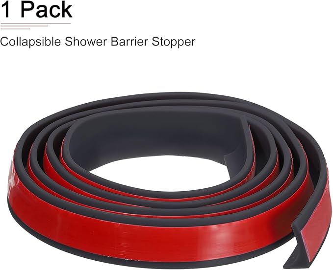 59"x0.8"x0.5" (LxWxH) Collapsible Shower Barrier Stopper - 1 Pack - Good for Bathroom Kitchen - L Shape Water Splash Guard Blocker - Black