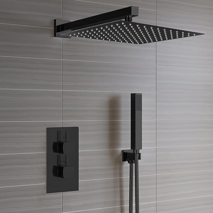 Voolan 20" Square Shower Arm with Flange and Teflon Tape, Extension Shower Head Arm for Bathroom Fixed Shower Head, Solid Stainless Steel, Wall Mounted (Matte Black)