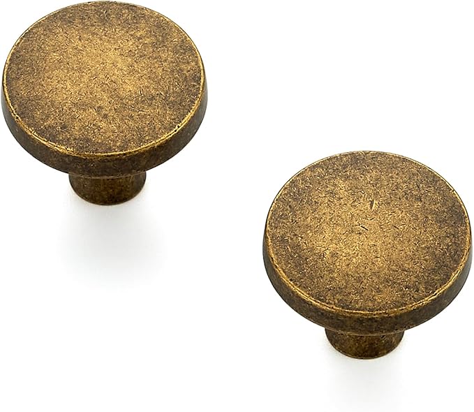 Ravinte 15 Pack Drawer Pulls 1-1/4 Inch Kitchen Cabinet Knobs Solid Round Dresser Drawer Knobs Antique Brass Dresser Knobs Drawer Knobs Simple Cabinet Hardware for Cupboard Drawer Pulls