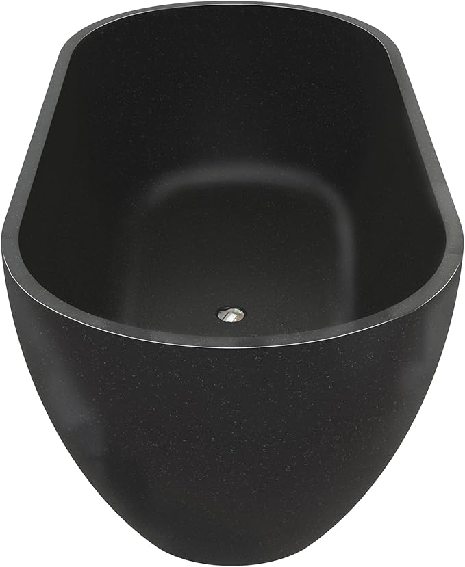 Stone Resin Freestanding Bathtub 63", Terrazzo Bathtub Soaking Tub, Solid Surface Stand Alone Bathtub with Drain & Integrated Slotted Overflow Matte Black AMFS-MY007-BK