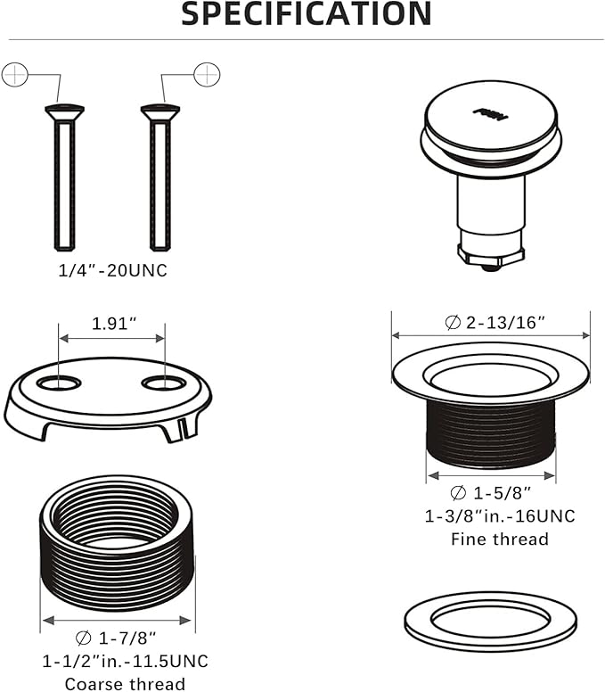 All Metal Tip-Toe Bathtub Drain Kit with Two-Hole Overflow Faceplate and Universal Fine/Coarse Thread Assembly, Bath Tub Drain Kit fits All Bathtub -Brushed Nickel
