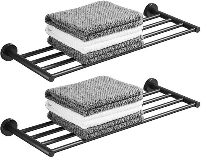 30 Inch Bathroom Towel Rack, Hotel Style Towel Racks for Bathroom Wall Mounted, Modern Towel Bar Rack, 2-Tier Towel Shelves, Black