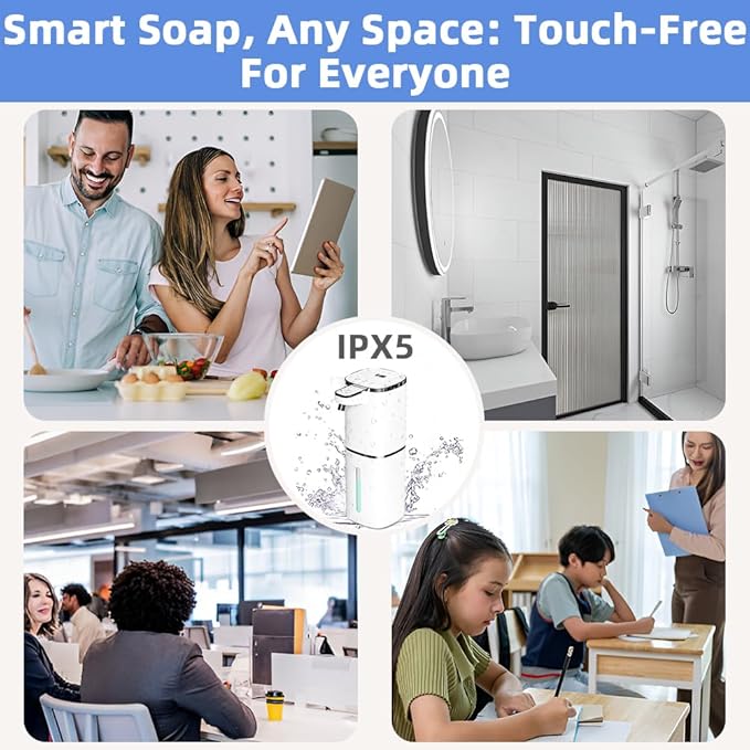 Automatic Liquid Soap Dispenser, 9 Adjustable Levels, 380ml/12.8oz, Auto Touchless Hand Soap or Dish Soap Dispenser,USB Rechargeable Dispenser,Wall Mount or Tabletop Use for Bathroom Kitchen Sink