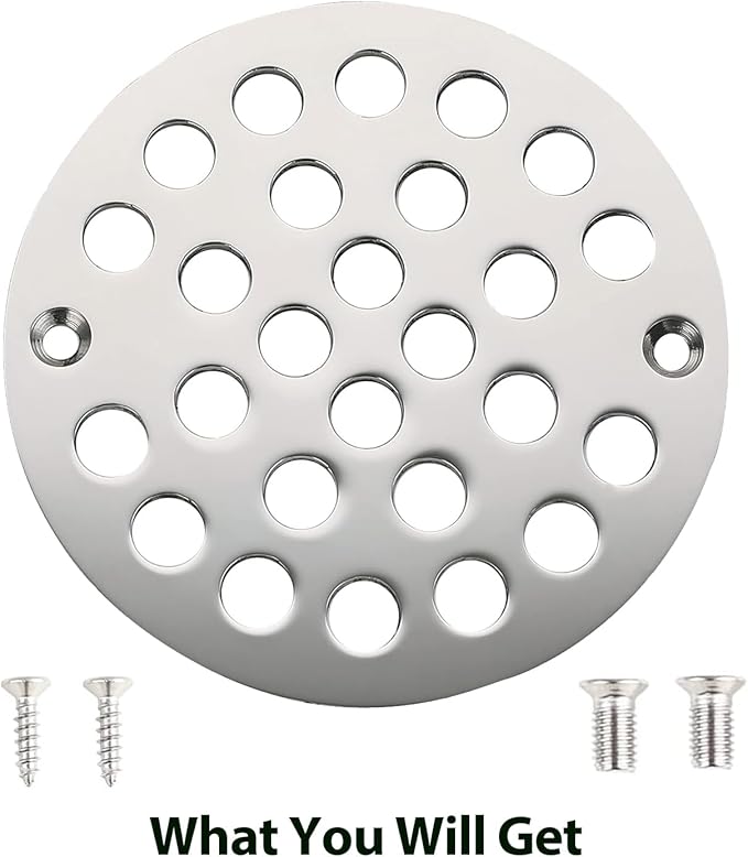 4 Inch Shower Drain Cover,Round Screw-in Floor Drain Cover,Easy-to-Install Replacement Cover
