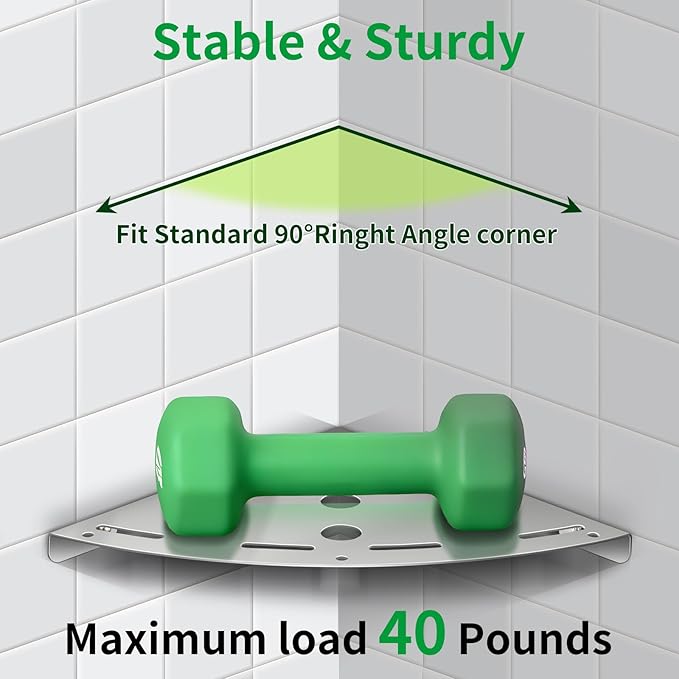 XIHLZYEH Corner Shower Shelves, 3 Pack 304 Stainless Steel Shower Shelf with 6 Hooks 40 lbs Heavy Duty, Rustproof Wall Mounted Organizer for Bathroom Drilling Installation(Silver)