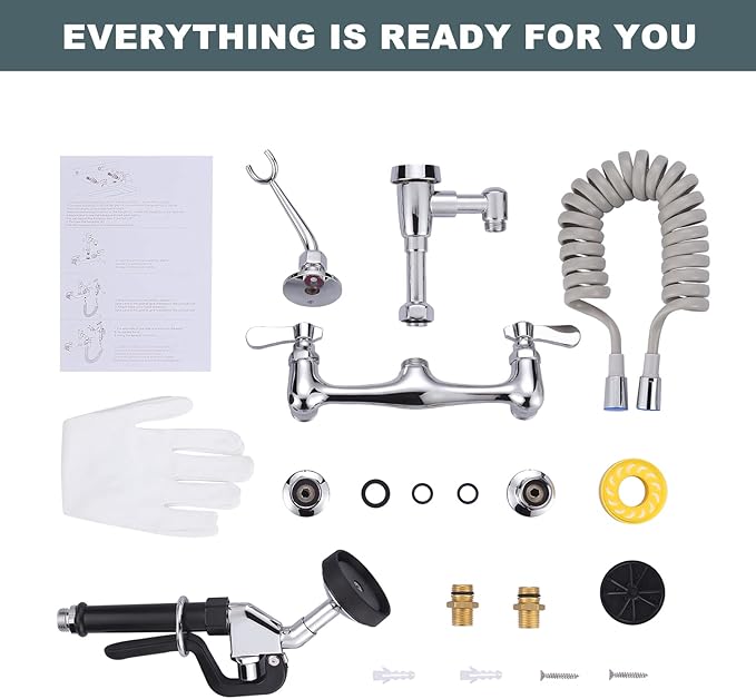 Pet Grooming Faucet, Wall Mount 8" Centers Mixing Faucet, Brass Pet Grooming Unit with Aluminum Spray Valve, Coiled Hose, Vacuum Breaker, Lever Handles for Shower Bathroom Garden Outdoors Sink