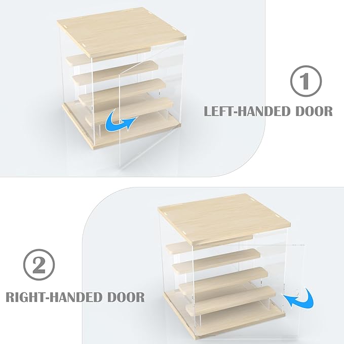 Choowin 5 Tier Clear Acrylic Lighted Display Case for Collectibles, Mini Figures, Pop Mart, Labubu, Sonny Angel, Smiski - Assemble Dustproof Display Box with Door, Stand (Wood Top Base, Clear Step)