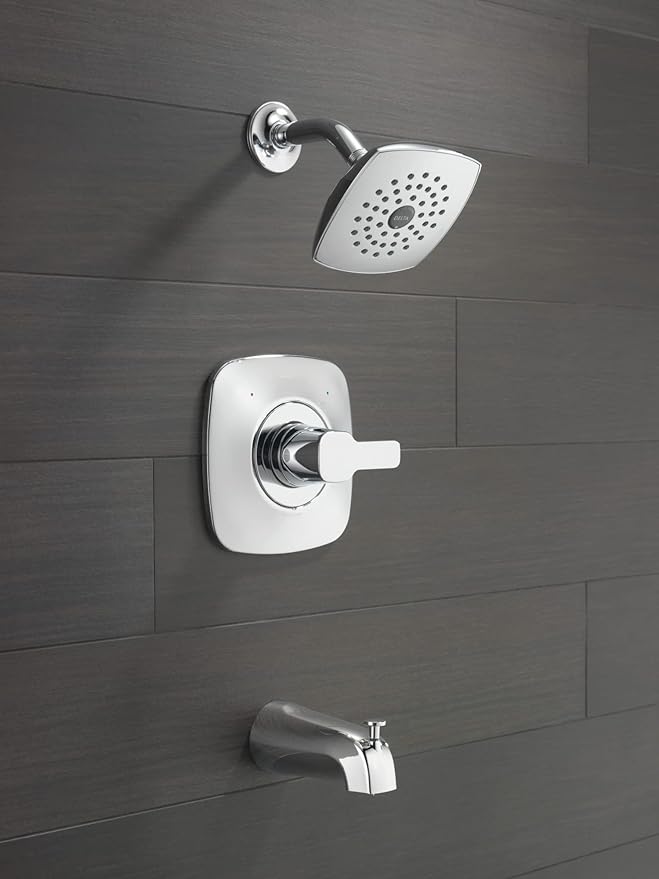 Delta Faucet Modern Single-Handle Chrome Tub and Shower Trim Kit, Shower Faucet with Single-Spray Touch-Clean Shower Head, Chrome T144339-PP (Valve Not Included)