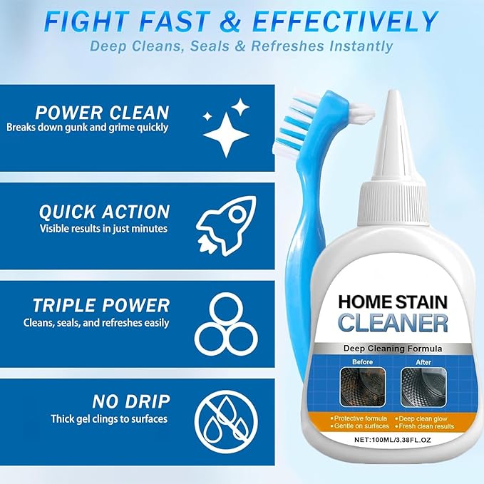 Mold Stain Remover Gel - Powerful Cleaner for Washing Machine Seals, Refrigerator Gaskets, Tile Grout, Kitchen & Bathroom Sinks - Thick, Bleach-Free Cleaning Gel with Applicator Brush,3.38 Fl Oz