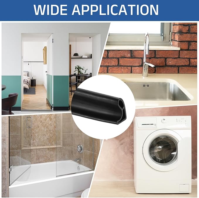 uxcell Shower Water Barrier, 67" TPE Splash Guard Shower Water Stopper Retention System for Bathtub Sink Washing Machine Dry and Wet Separation, 1.18"W x 1.77"H, Black
