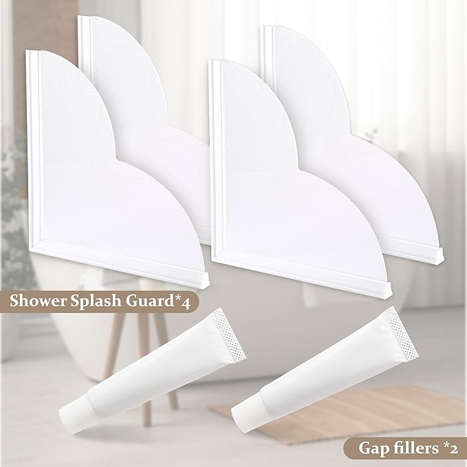 Splash Guard for Bathtub, 4 Pack Bathtub Splash Guard with Adjustable Angle, Silicone Base, and Professional Waterproof Adhesive, Shower Water Guard with Enlarged and Widened Design, 9.25x9.25 Inch