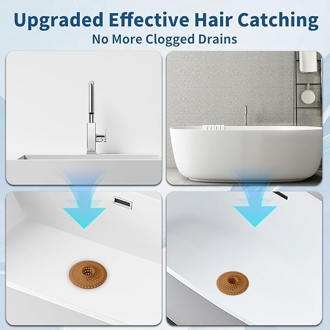 Bathtub Drain Hair Catcher,Tub Shower Drain Hair Trap/Strainer,3PCS Silicone Collapsible Tub Hair Catcher Drain Protector Designed for 1.47" to 1.75'' Regular Drains(Brown)