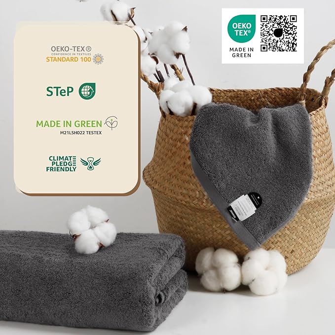 SEMAXE Grey Bath Towel, 100% Cotton Towel with Hanging Loop, Hotel & Spa Quality Soft Absorbent Towel for Bathroom, Gift Box Packaging, 1 Pc Bath Towel, 55" L x 27" W