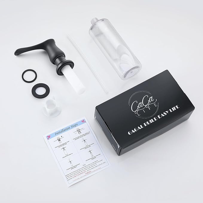 GAGALIFE Sink Soap Dispenser Matte Black, Built in Soap Dispenser with 17 OZ Bottle, Lotion Dispenser for Kitchen Sink, Refill from The Top