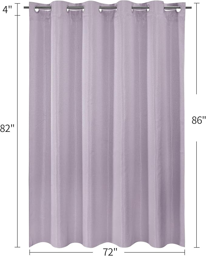 MitoVilla No Hooks Needed Extra Long Shower Curtain Liner Set, Purple 86 inch XL Heavyweight Waffle Fabric Cloth Shower Curtains Set with Snap-in Liner for Modern Luxury Hotel & Spa Bathroom Decor