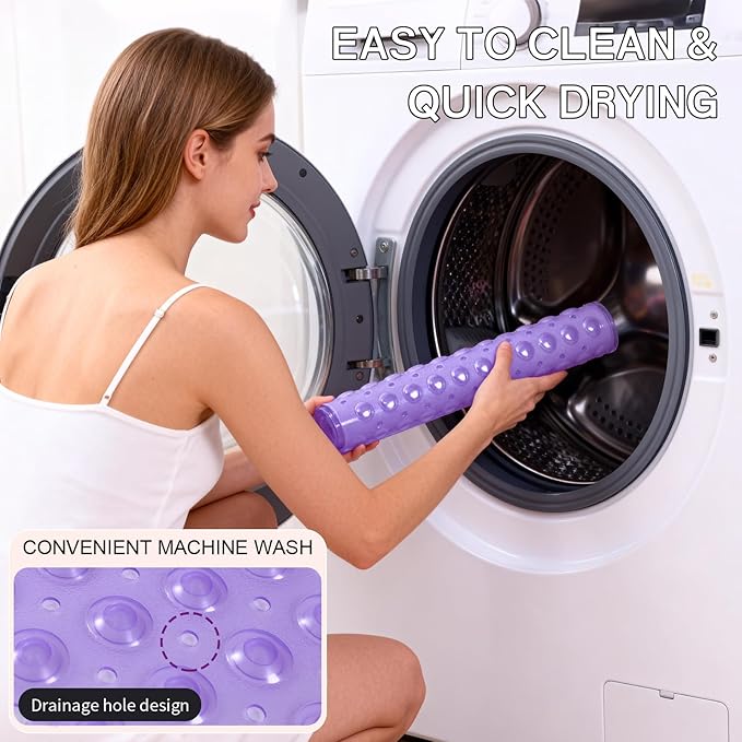 Anti-Slip Bathtub Shower mat, 20.8×20.8(Approximately 53×53cm) inch Soft Oversized Machine Washable Non-Slip Bathtub mat with Drainage Holes, Bathroom Floor Suction Cup.(1- Clear Purple)