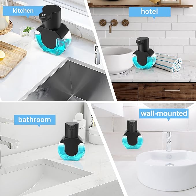 Automatic Soap Dispenser Touchless,14.2oz/420ML Auto Liquid Soap Dispenser,Rechargeabled Wall Mounted Smart Pump for Bathroom Kitchen,Black