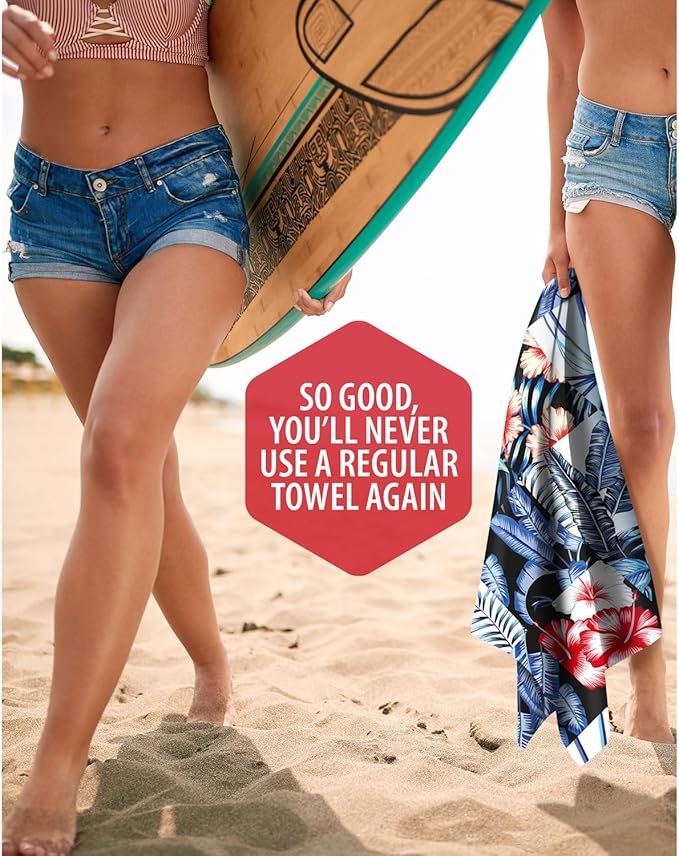 VENTURE 4TH Microfiber Beach Towel: Quick-Dry, Compact, Sand-Free, Absorbent, Sandproof and Lightweight - Perfect for Camping, Beach, and Roadtrips (Midnight Bloom Design | 35x78 inches)