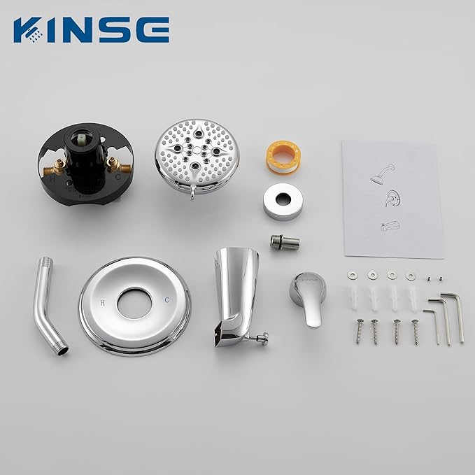 KINSE Tub shower faucet set, 5-Inchs bathtub faucet set,Single-Handle Shower Faucet set,5+1 Functions shower system,chrome shower set With tub spout (Shower Valve Included) chrome
