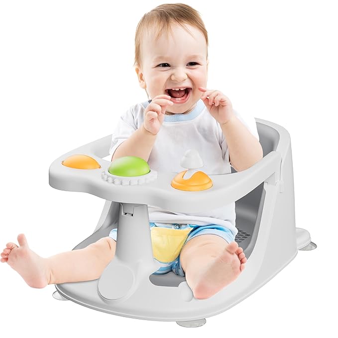 Baby Bath Seat for Babies 6 Months & Up, Bath Seats for Babies Sitting Up, Non-Slip, Comfortable Infant & Toddler Bath Seat for Newborns, Grey Baby Bath Chair