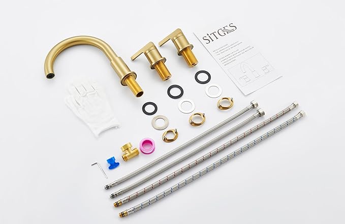SITGES Brushed Gold High-Arc Bathtub Faucet,Solid Brass,2-Handle Deck Mount Tub Faucet,3-Hole Roman Bath Tub Faucet Set with Valve