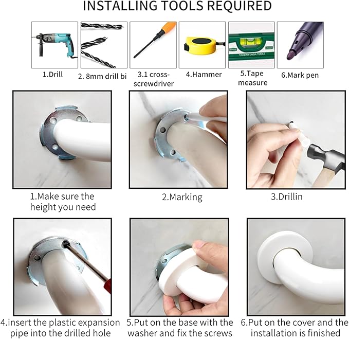 Non-Slip handrails, Stainless Steel Shower Safety Handles, Suitable for bathrooms, Elderly, Handicapped, Handicapped, and Pregnant Women (White, 23.6 1.4in)