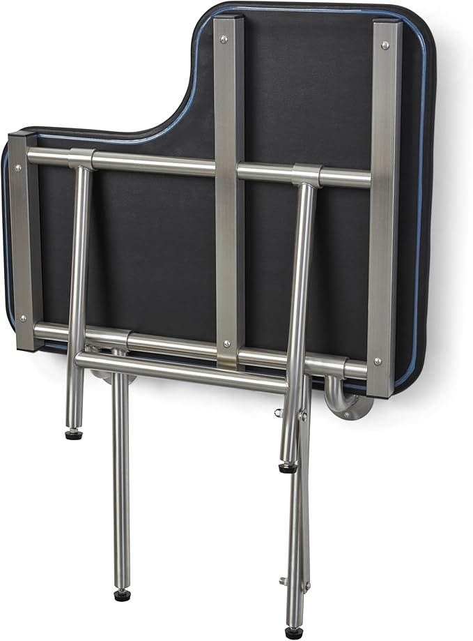 26" x 22.5" Black Padded Wall Mount Folding Left-Handed Transfer Bench Shower Seat with Legs, ADA Compliant