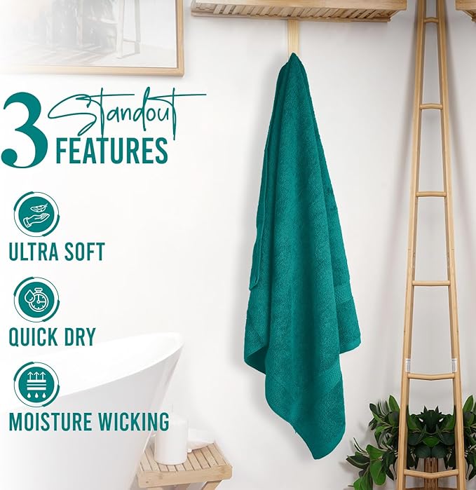 RIVERSIDE 100% Ring Spun Cotton Large Bath Towels Set of 4, 27 x 54 Inches โ Quick Dry, Soft & Highly Absorbent Towels for Shower & Bathroom โ Luxury 600 GSM Towels for Home, Spa, Gym, Hotel, Teal