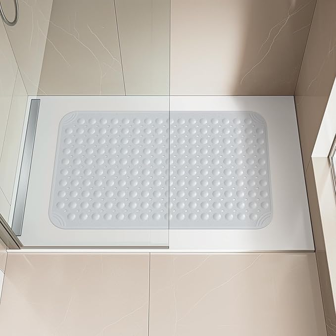 OTHWAY Non Slip Bathtub Mat, 31"x 19" TPE Bath Mat for Tub with Drain Holes and Suction Cups, Anti-Slip Mats for Kids Baby Elderly Bathroom (Light Grey)